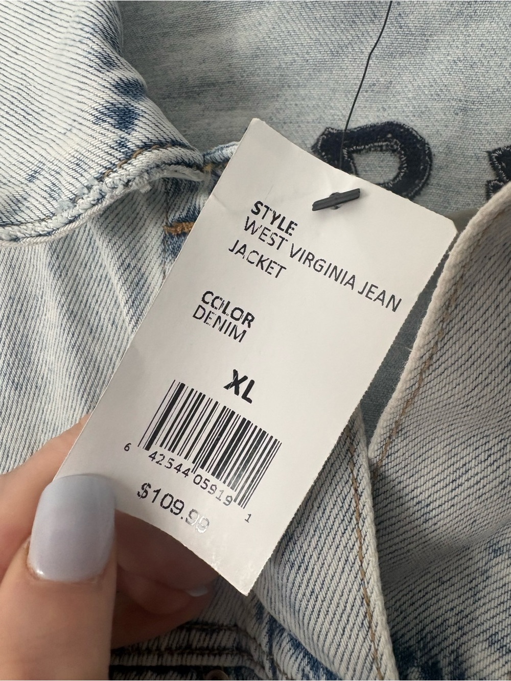 Hype & Vice West Virginia WVU Cropped Denim Jean Jacket XL NWT Damaged New Game - Picture 4 of 8